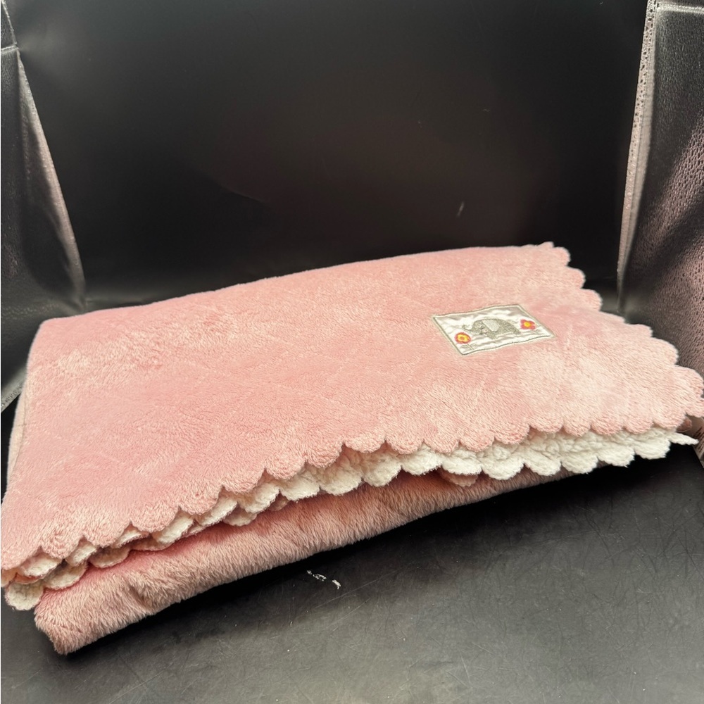 Carter's Pink Scallop Edge Elephant Baby Blanket White Sherpa Back Diamond
